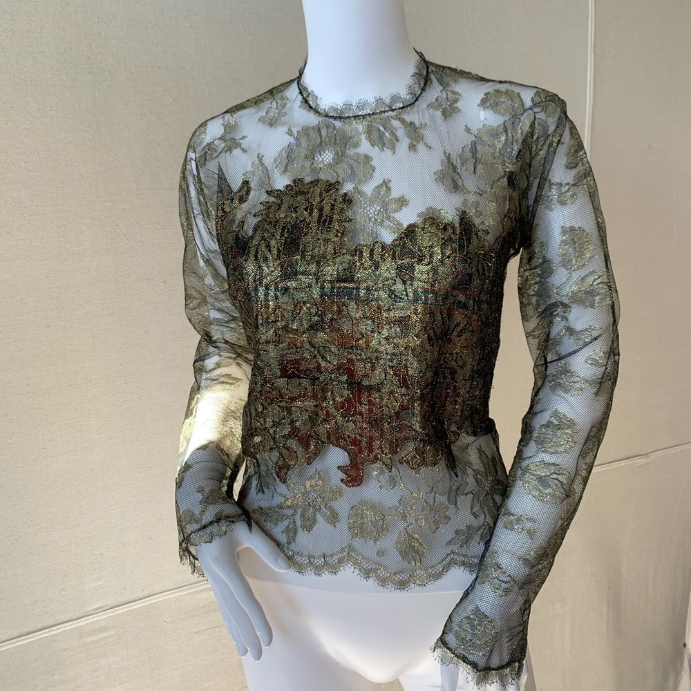 Oscar de la Renta vintage metallic lace top